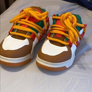 Orange and Green Sneakers with Dynamic Design and Thick Laces